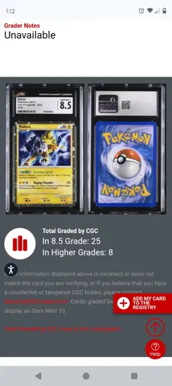 Raikou SL9 CGC 8.5 Call of Legends Holo Pokemon Card - Image 3