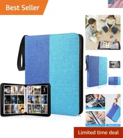900 Pockets Trading Card Binder - Durable Polyester with Zipper in Mixed Blue - Image 1