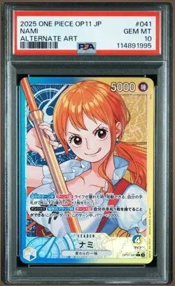 One Piece Card Nami OP11 041 PSA10 Leader Parallel Rare L Gods of Flash - Image 1
