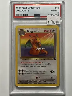 1999 Dragonite 19/62 Fossil Regular Unlimited Pokemon Card PSA 8 NM-MT Non Holo - Image 1