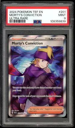 2024 pokemon temporal forces #201 Morty's Conviction Ultra Rare PSA 9 - Image 1