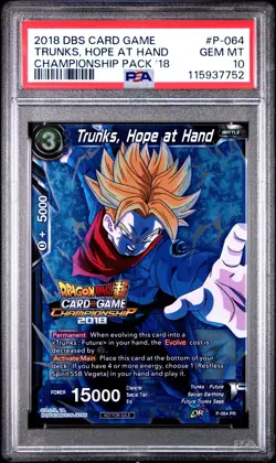 Trunks Hope at Hand FOIL 2018 Chapionship Dragon Ball Super Card Game PSA 10 - Image 1