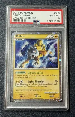 2011 Pokemon Shiny Raikou Call of Legends Secret Rare Holo #SL9 PSA 8 - Image 1