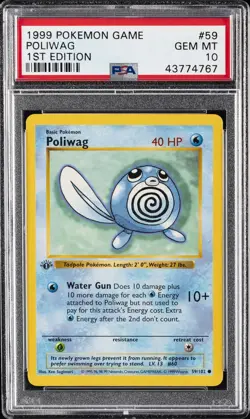1999 POKEMON BASE SET 1ST EDITION #59 POLIWAG PSA 10 - Image 1