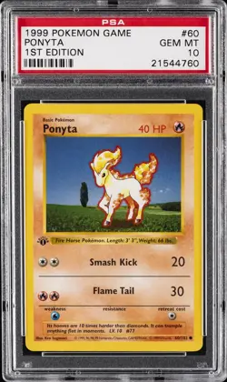 1999 POKEMON BASE SET 1ST EDITION #60 PONYTA PSA 10 - Image 1