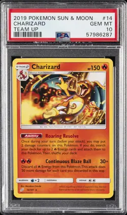 2019 POKEMON SUN & MOON TEAM UP #14 CHARIZARD PSA 10 - Image 1