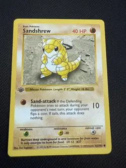 Pokemon Sandshrew 62/102 1st Edition Shadowless Base Set Card Unplayed Near Mint - Image 1