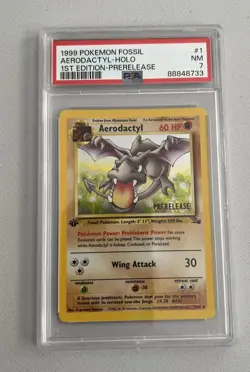 Aerodactyl 1st Edition RARE Prerelease POKEMON Card PSA 7 NM FOSSIL Holo 1/62 - Image 1