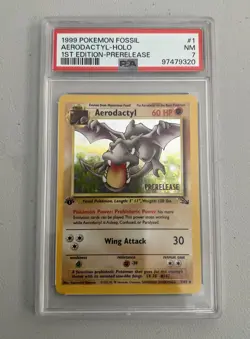 Aerodactyl 1st Edition RARE Prerelease POKEMON Card PSA 7 NM FOSSIL Holo 1/62 - Image 1