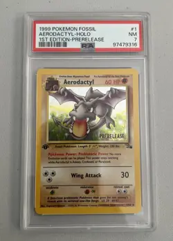 Aerodactyl 1st Edition RARE Prerelease POKEMON Card PSA 7 NM FOSSIL Holo 1/62 - Image 1