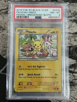 2016 Pokemon XY Black Star Promo Pikachu Breakpoint Blister XY95 PSA 8 NM-MINT - Image 1