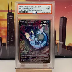 PSA 9 MINT Vaporeon V SWSH181 VMAX Premium Collection Promo FullArt Pokemon Card - Image 1