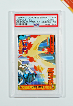Pokemon PSA 10 Ash & Moltres #19 Bandai Carddass Vending Glossy 1999 Japanese - Image 2