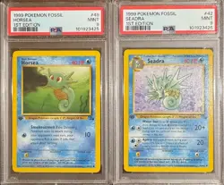 SEQUENTIAL PSA 9 HORSEA 49 & SEADRA 42 1ST EDITION FOSSIL POKEMON MINT VINATGE - Image 1