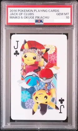 PSA 10 Jack of Clubs Maiko & Okuge Pikachu Kyoto Pokemon Playing Card 2016 Japan - Image 1