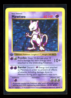 1999 Pokemon 1st Edition Shadowless Base Set Mewtwo 10/102 Holo Foil WOTC - Image 1