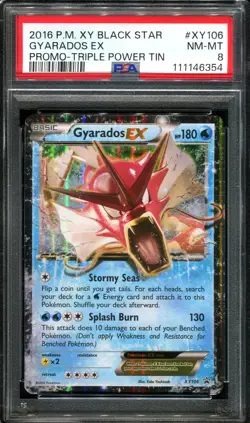 PSA 8 Gyarados EX XY106 Triple Power Tin Promo Pokemon Card - Image 1