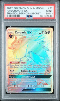 PSA 9 (OC) 2017 Pokemon Sun & Moon Shining Legends 77 Full Art Zoroark GX Secret - Image 1