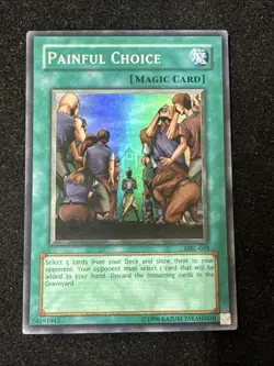 Yu-Gi-Oh TCG Painful Choice MRL-049 Unlimited Super Rare Card Played LP - Image 1