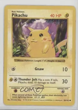 Pikachu (Red Cheeks) Shadowless Pokemon Base Set #58 1999 10cj - Image 1