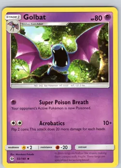 Pokemon TCG Golbat Sun & Moon Base Set 55/149 Regular Uncommon Card NM - Image 1