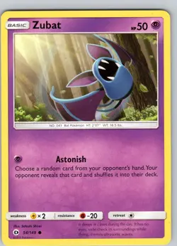 Pokemon TCG Zubat Sun & Moon Base Set 54/149 Regular Common Card NM - Image 1