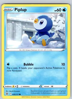 Pokemon TCG Piplup SWSH Brilliant Stars 035/172 Regular Common Card NM - Image 1