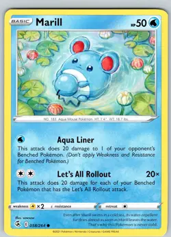 Pokemon TCG Marill SWSH Fusion Strike 058/264 Regular Common Card NM - Image 1