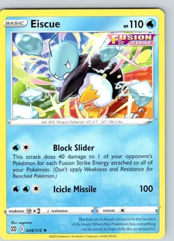 Pokemon TCG Eiscue SWSH Brilliant Stars 044/172 Regular Rare Card NM - Image 1