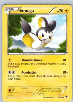 Pokemon TCG Emolga B&W Emerging Powers 32/98 Regular Common Card Played HP - Image 1