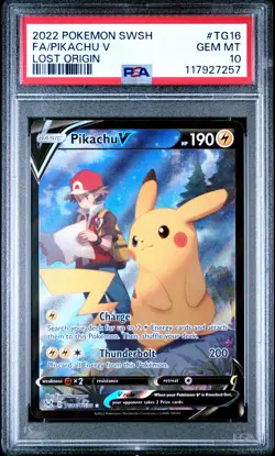 2022 POKEMON SWORD & SHIELD LOST ORIGIN #TG16 FULL ART/PIKACHU V PSA 10 - Image 1