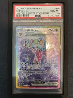2025 POKEMON PRISMATIC EVOLUTIONS ESPEON EX #155/131 SIR PSA 10 GEM MINT - Image 3