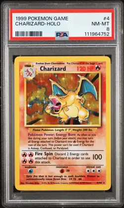 1999 POKEMON BASE SET UNLIMITED #4 CHARIZARD-HOLO PSA 8 - Image 1