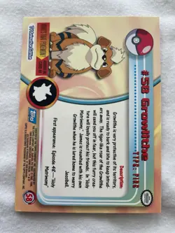 Growlithe #58 1999 Topps Pokemon TV Animation Edition Series 1 Blue Logo - Image 2