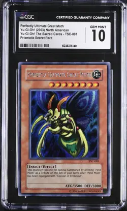 YUGIOH 2003 Perfectly Ultimate Great Moth TSC-001 Secret Rare Promo CGC 10 - Image 1