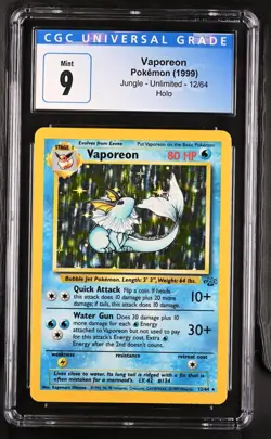 (PSA) 💦 CGC 9 💦 VAPOREON 1999 Pokemon Jungle Unlimited Holo Rare Card 12/64 📈 - Image 1