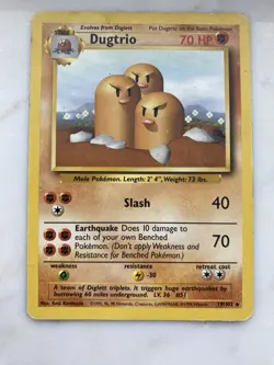 Pokemon TCG Dugtrio Card Unlimited Base Set 19/102 Rare LP Vintage WotC 1999 - Image 1