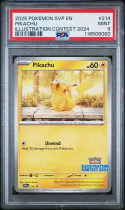 2025 POKEMON SVP EN-SV BLACK STAR PROMO ILLUSTRATION CONTEST 2024 PIKACHU PSA 9 - Image 1