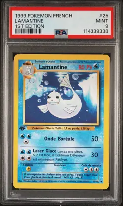 1999 Pokemon FRENCH 1st Edition Base Set Lamantine-Dewgong 25/102 PSA 9 MINT - Image 1