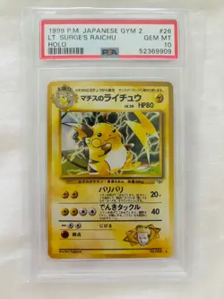 Lt. Surge's Raichu Pokemon 1999 Holo Gym 2 Challenge Japanese 026 PSA 10 - Image 1