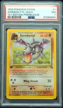 1st Edition Aerodactyl 1/62 Prerelease PSA 7 Fossil Holo Pokemon Card - Image 1