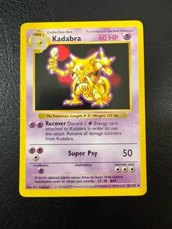 Pokemon WOTC 1999 Base Set Shadowless Kadabra Rare Vintage Pokemon Card NM - Image 1