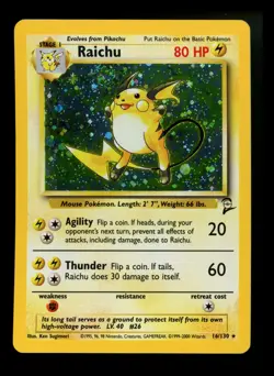 #5 Raichu 16/130 Base Set 2 2000 Holo Rare SWIRL WOTC Pokemon Card TCG - Image 1