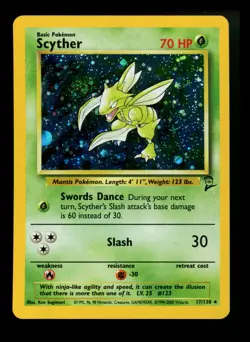 #3 Scyther 17/130 Base Set 2 2000 Holo Rare SWIRL WOTC Pokemon Card TCG - Image 1