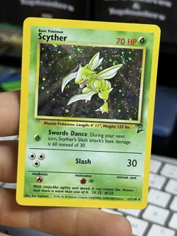 #6 Scyther 17/130 Base Set 2 2000 Holo Rare SWIRL WOTC Pokemon Card TCG - Image 3