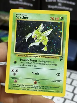 #6 Scyther 17/130 Base Set 2 2000 Holo Rare SWIRL WOTC Pokemon Card TCG - Image 4