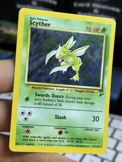 #6 Scyther 17/130 Base Set 2 2000 Holo Rare SWIRL WOTC Pokemon Card TCG - Image 5