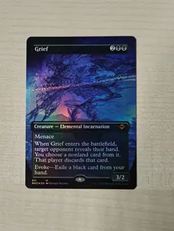 MTG Misprint Grief Borderless Foil Ink Strap across the card - Image 1