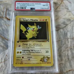 2000 Pokemon Gym Heroes Lt. Surges Pikachu 1st Edition #81 Nm Mint PSA 8 - Image 1