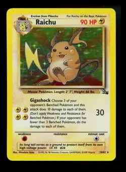 #3 Raichu 14/62 Fossil 1999 Holo Rare WOTC Pokemon Card TCG - Image 1